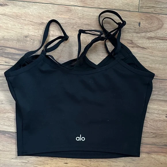 ALO Yoga Black Strappy Crop Sports Bra - Picture 2 of 2